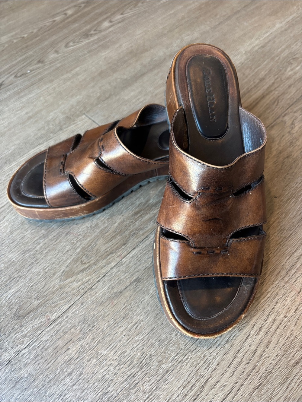 Women’s Cole Haan Brown Leather Slide Sandals